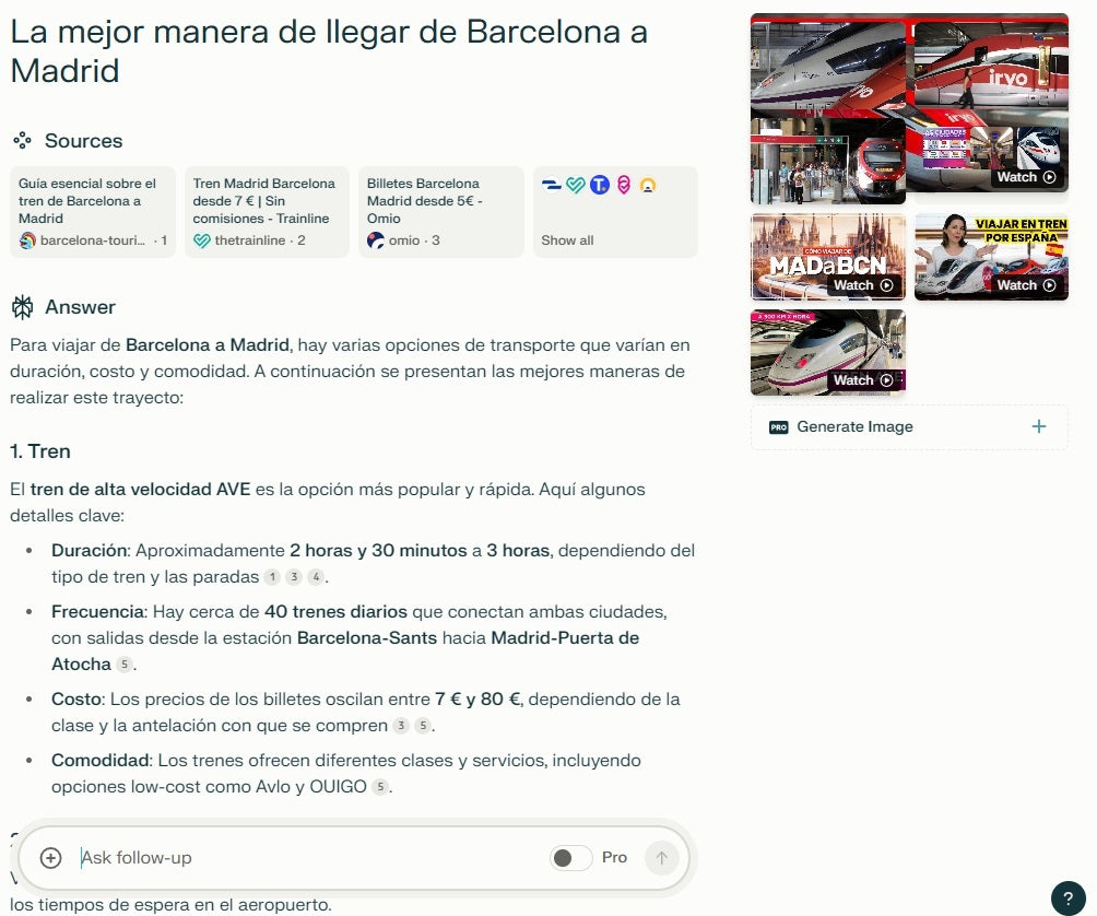 Screenshot of a search with Perplexity