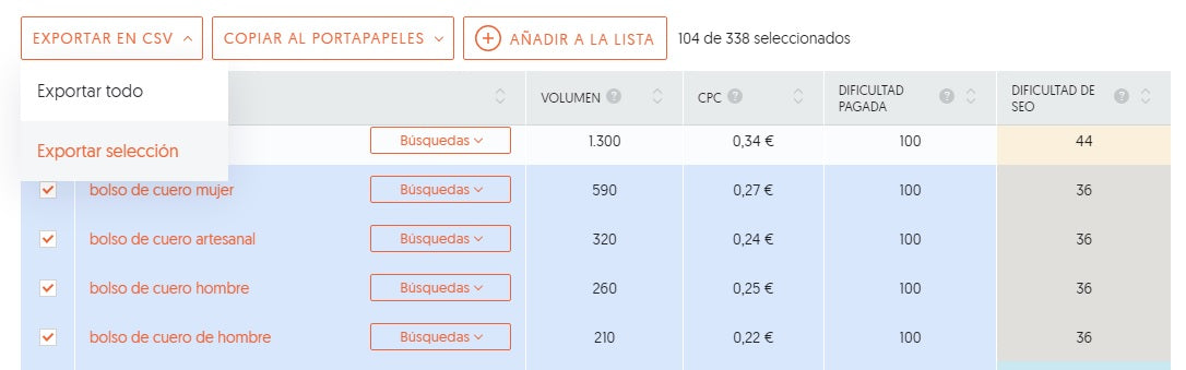 Screenshot of the Ubersuggest tool, showing how to download the results.