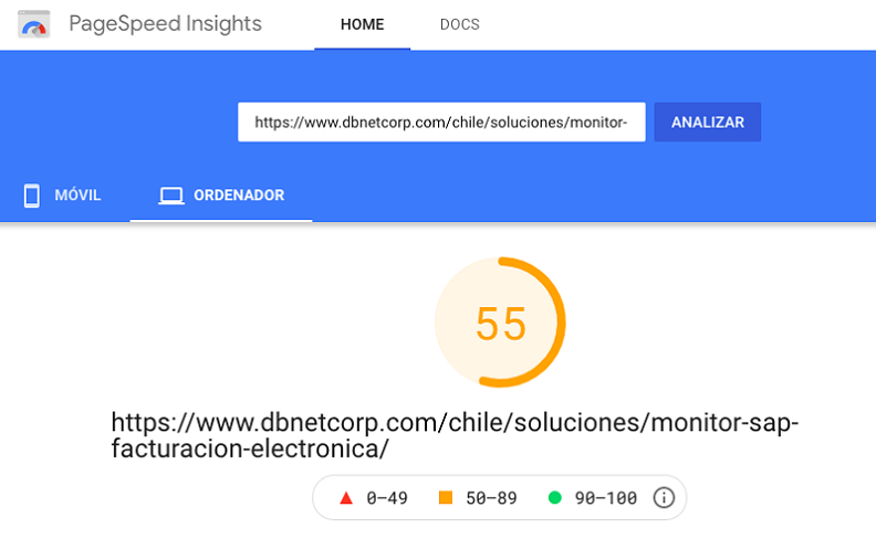 Measurement of desktop load time using Google's PageSpeed Insights.