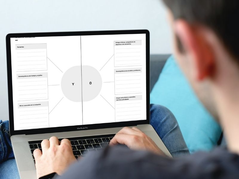 Man with computer working on the professional career planner.