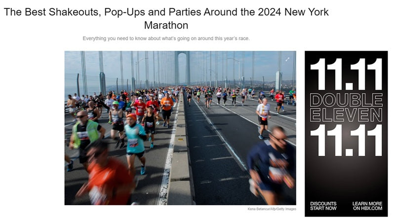 Screenshot of Nike's website doing activation for the New York Marathon