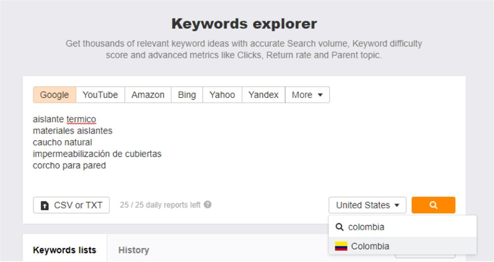 Example of the Ahrefs explorer.