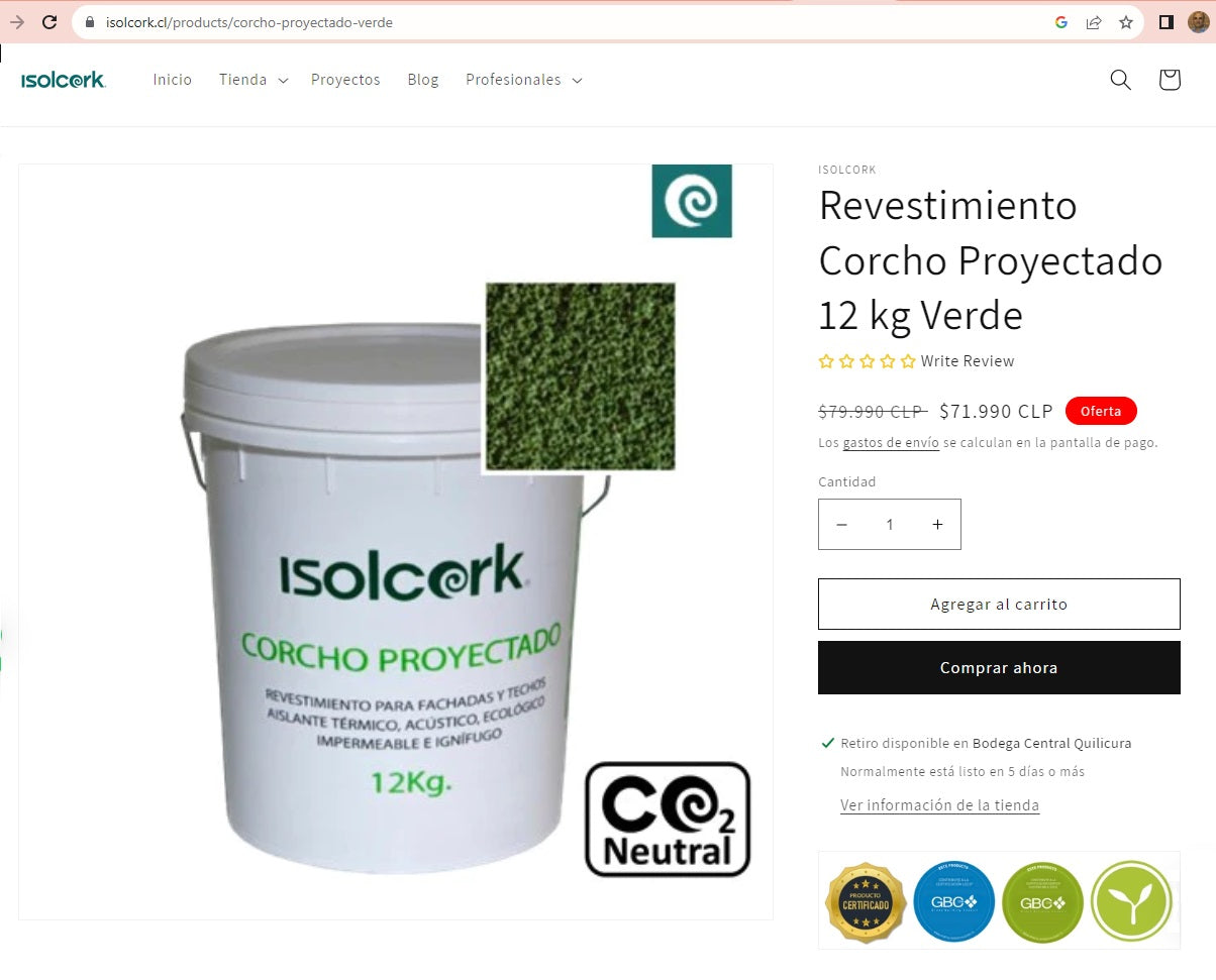 Image of a web page for the cork coating product.