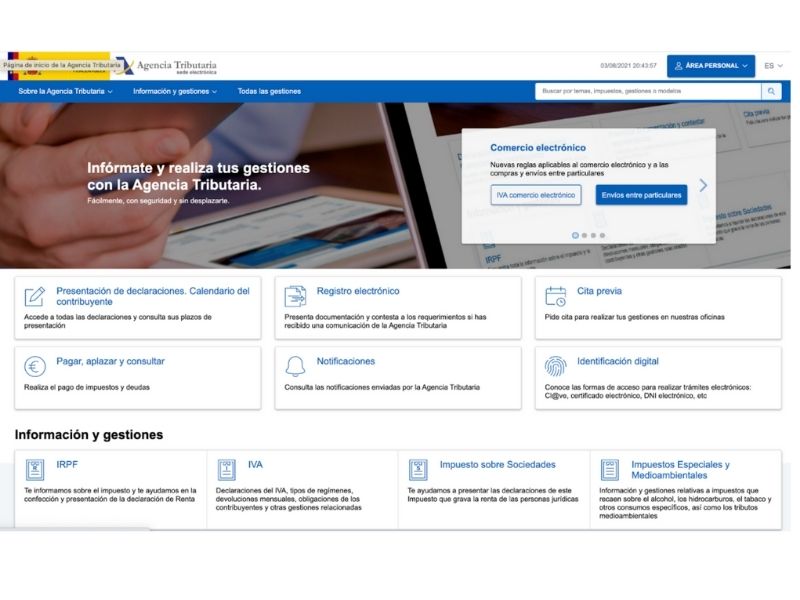 Screenshot of the Spanish Tax Agency website after the redesign.