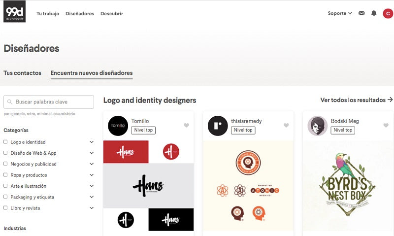 Screenshot of the 99design platform