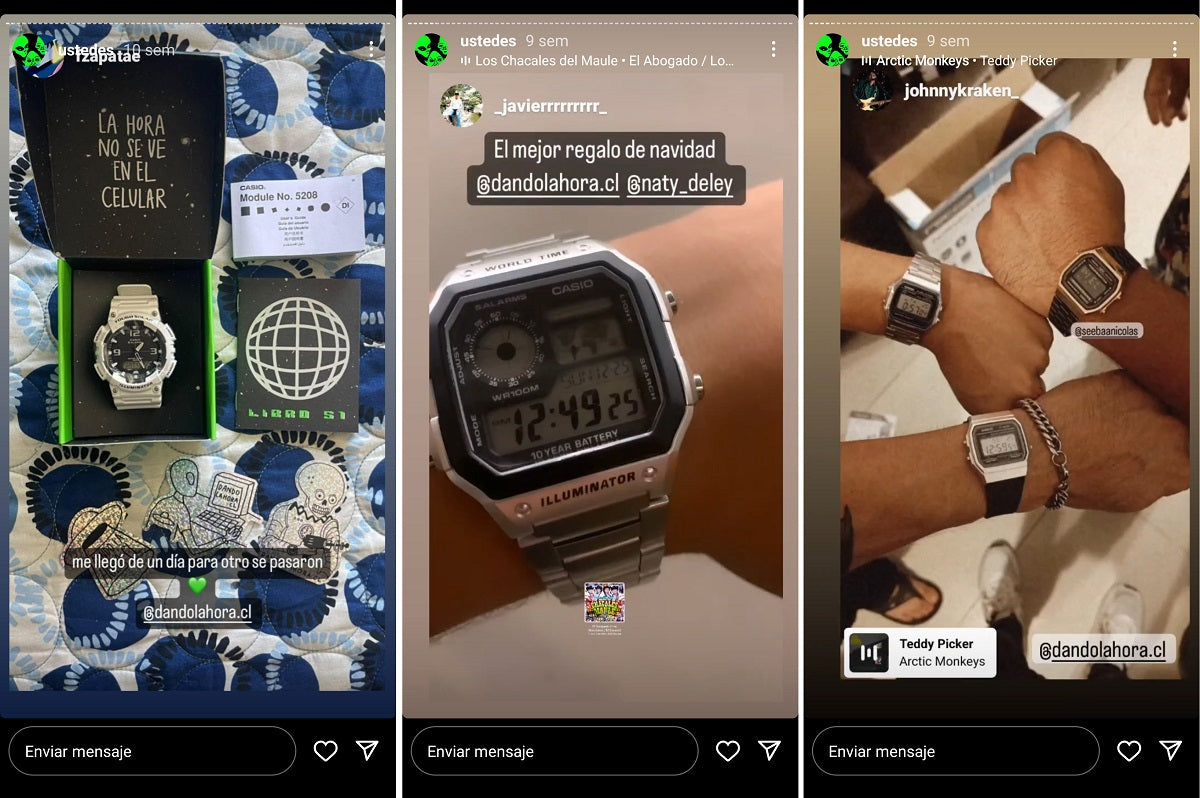 Image showing Instagram stories posted by customers who bought watches from an online store.