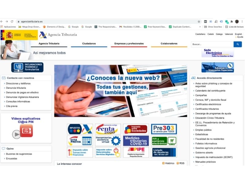 Screenshot of the Spanish Tax Agency website before the redesign.
