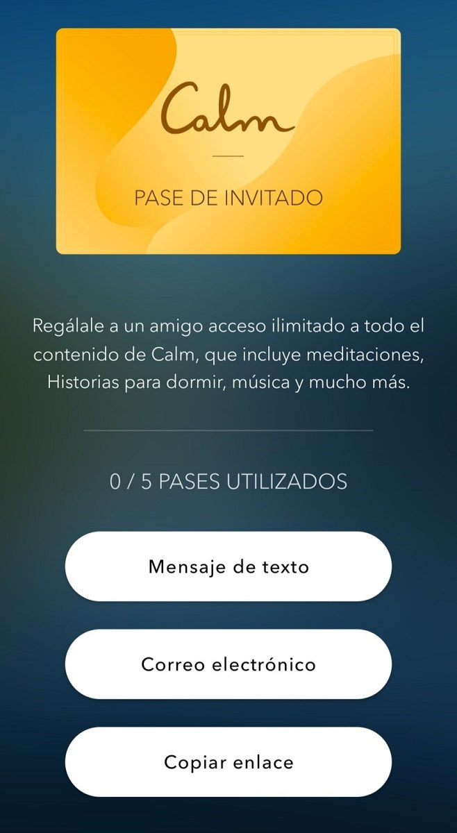 Screenshot of the Calm app showing the guest pass
