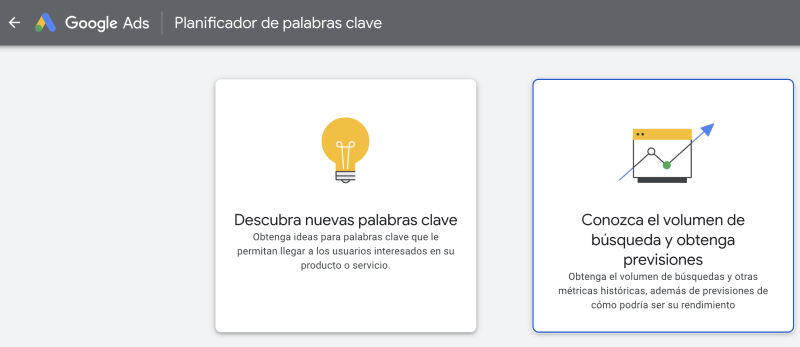 Example of Keyword Planner tool homepage