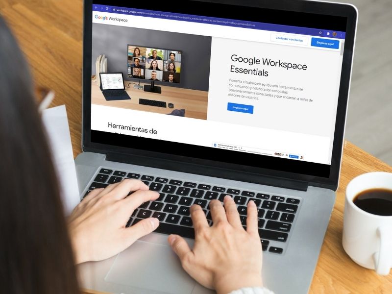 Woman working on a laptop.