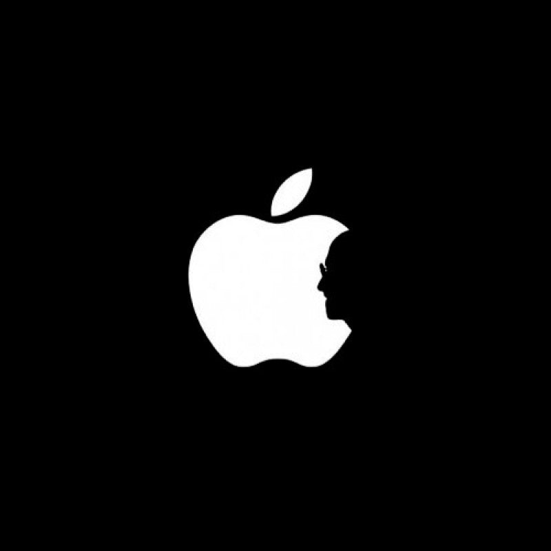 Apple logo and Steve Jobs