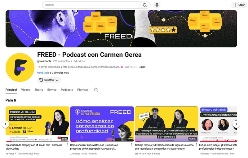 Capture d'écran de la chaîne YouTube de FREED par Carmen Gerea