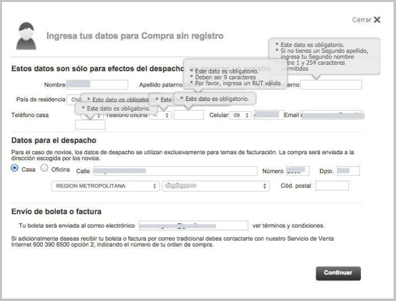 Example of a form with validation and error messages.