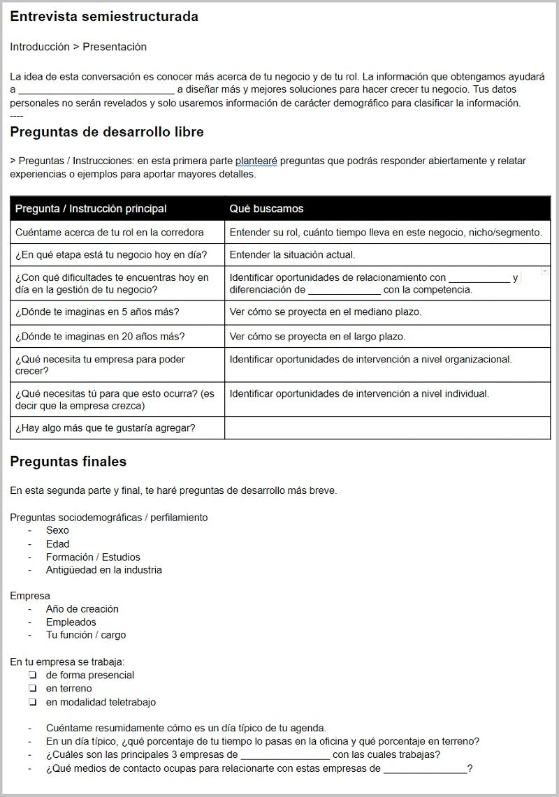 Example of an in-depth interview guide.