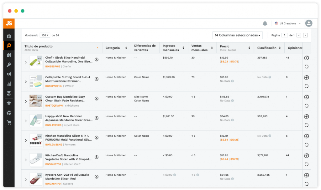 Example of the Jungle Scout tool for keyword research.