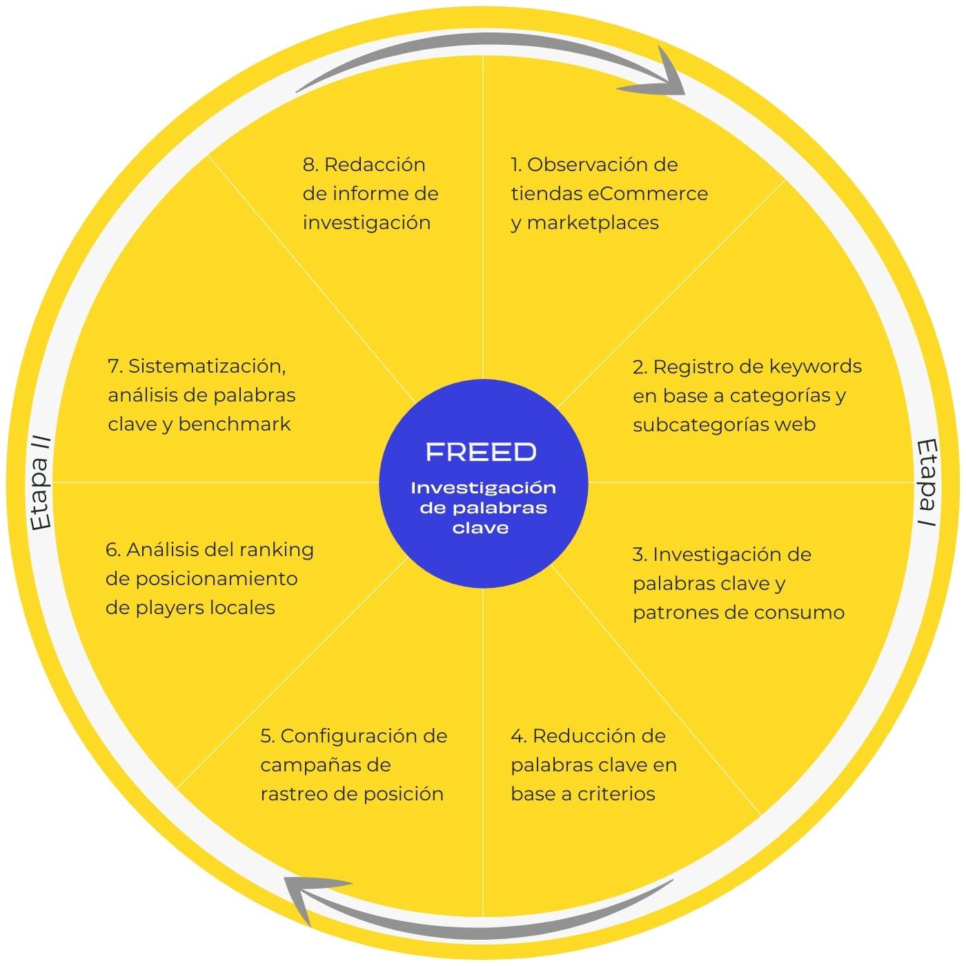 Infographic showing the Stages and Steps of the research plan