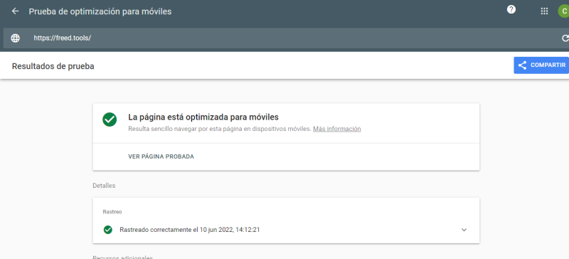 Example of a mobile-friendly site result in Google Mobile Friendly test tool