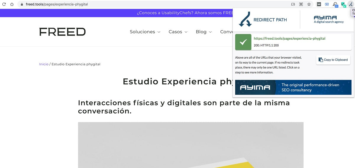 Redirect Path in action on a website.