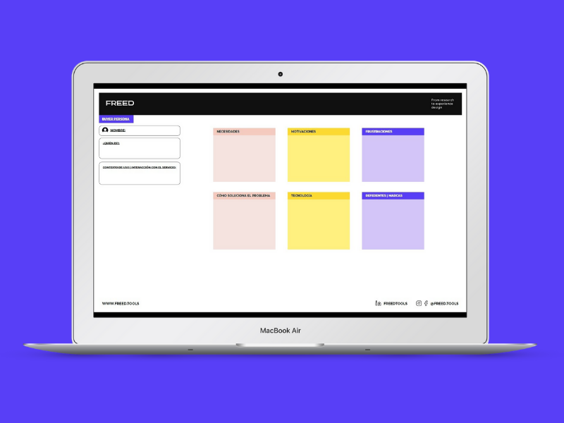 Buyer Persona template designed by FREED, on a computer screen.