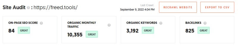 Example of FREED website analysis
