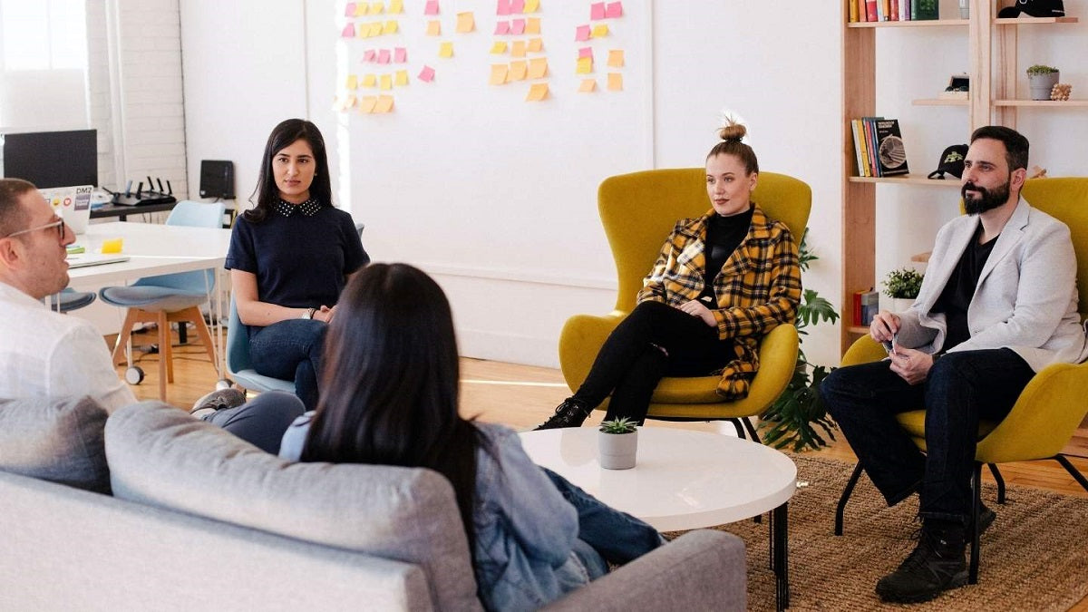 People participating in a group interview session.