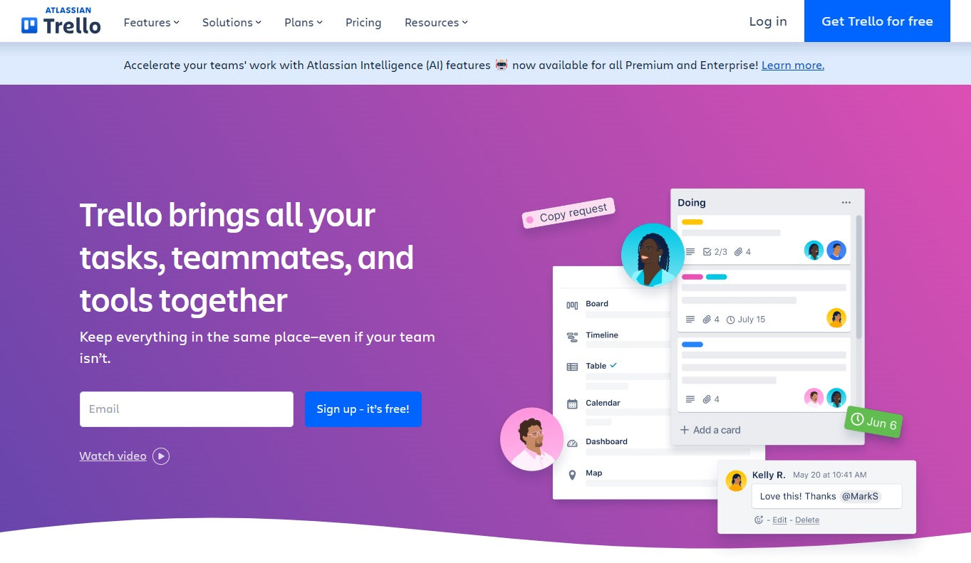 Screenshot of Trello website.