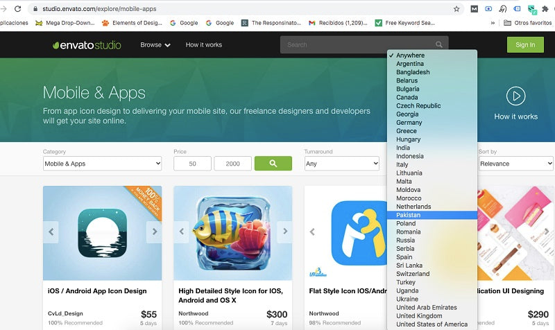 Screenshot of the Envato Studio platform.