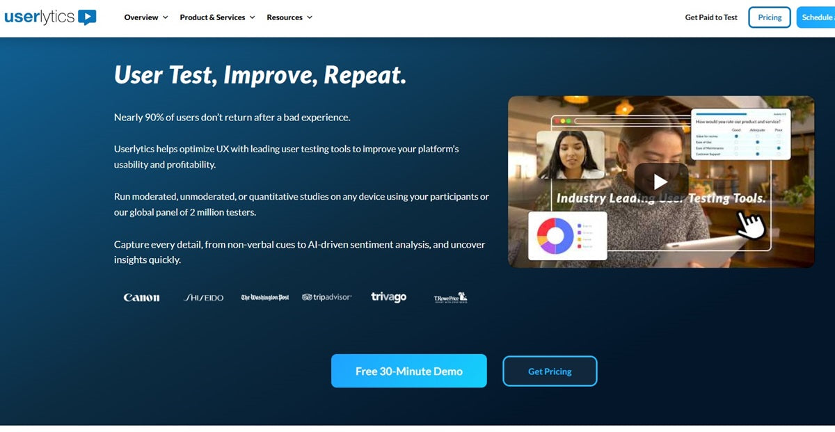 Screenshot of Userlytics website.