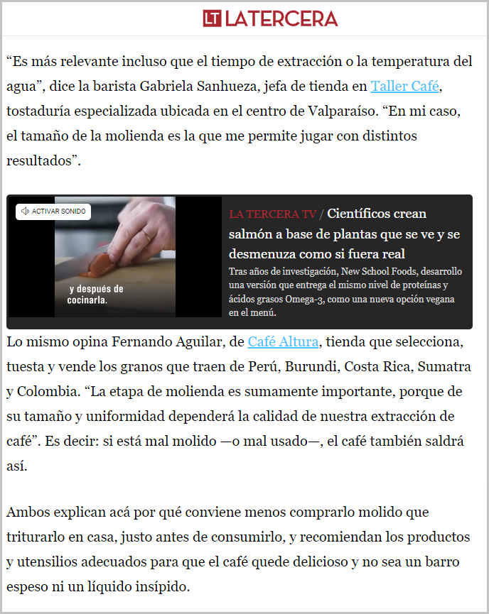 Example of linkbuilding in an article from La Tercera newspaper in its online version.