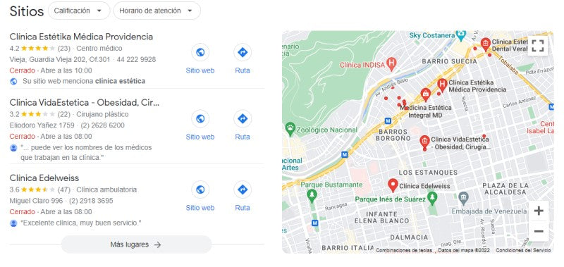 Example of aesthetic clinics using Google Business Profile