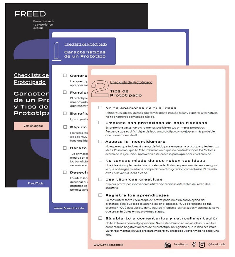 Prototyping checklists designed by FREED.