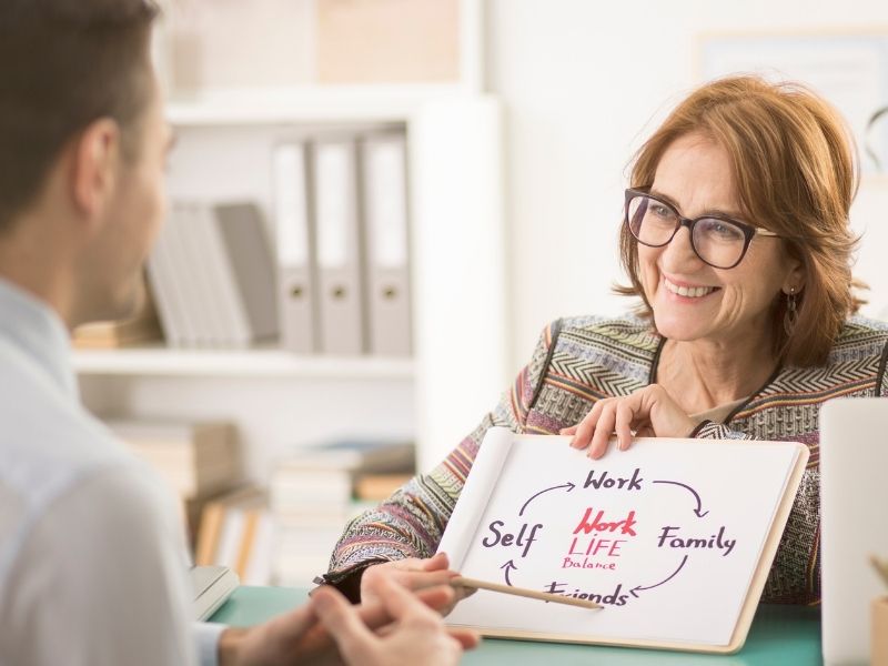 Woman and a man in employment coaching.