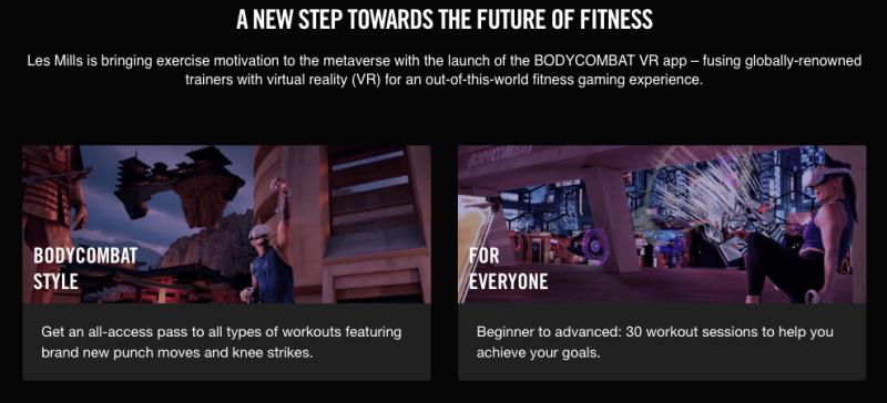 Promotion of LesMills, VR exercise classes in the metaverse.