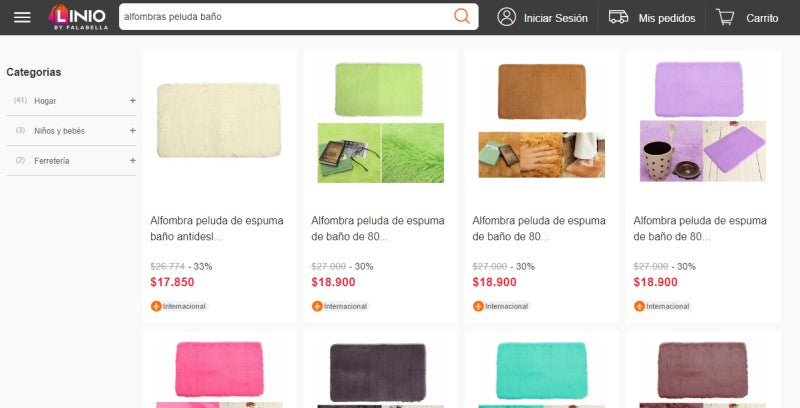 Example of a search on Linio for shaggy rugs